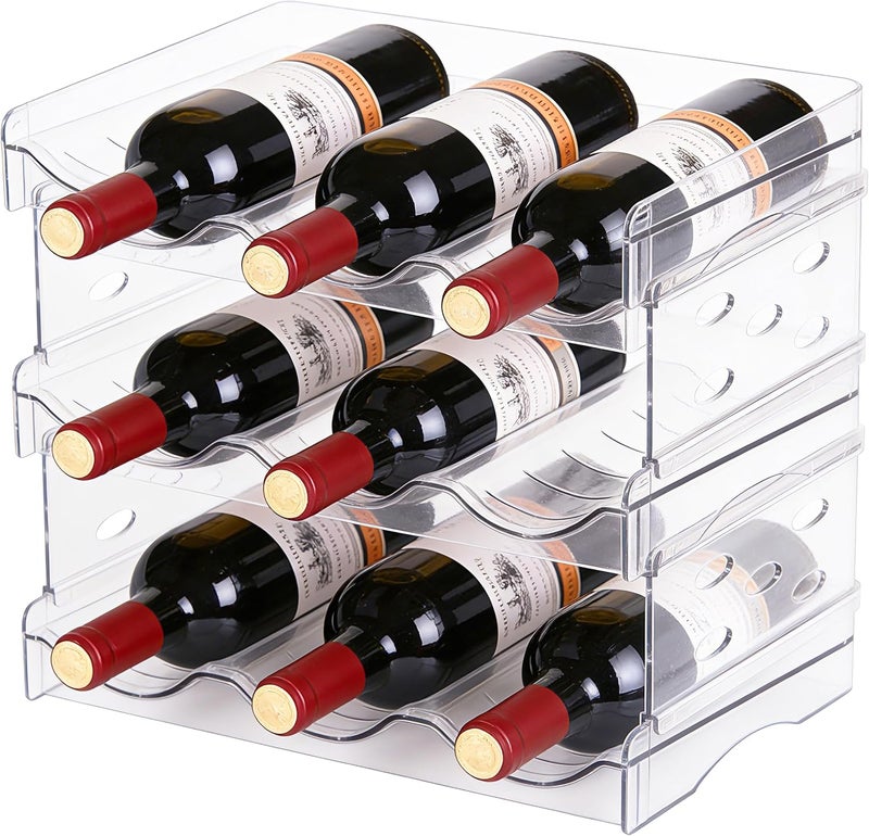 Baosia Stackable Wine Rack,Wine Bottle Holder for Inside Cabinet,for Pantry,Refrigerator,Countertop Organization-3 Tiers for 9 Bottles - Image 1
